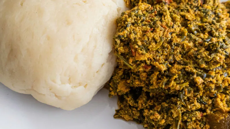 Fufu and Egusi Soup at N9NA African restaurant Calgary NE - traditional melon seed soup with fufu